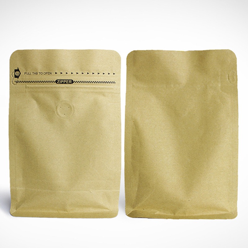 厂家供应八边封牛皮纸袋咖啡豆烘焙食品包装袋侧封拉链带空气阀袋