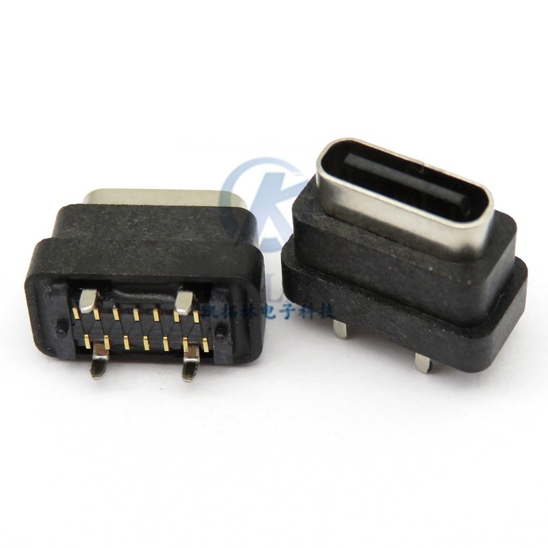 USB TYPEC母座 立贴 180度 四脚直插 H=9.3mm 14p 防水母座 带柱 typec插座