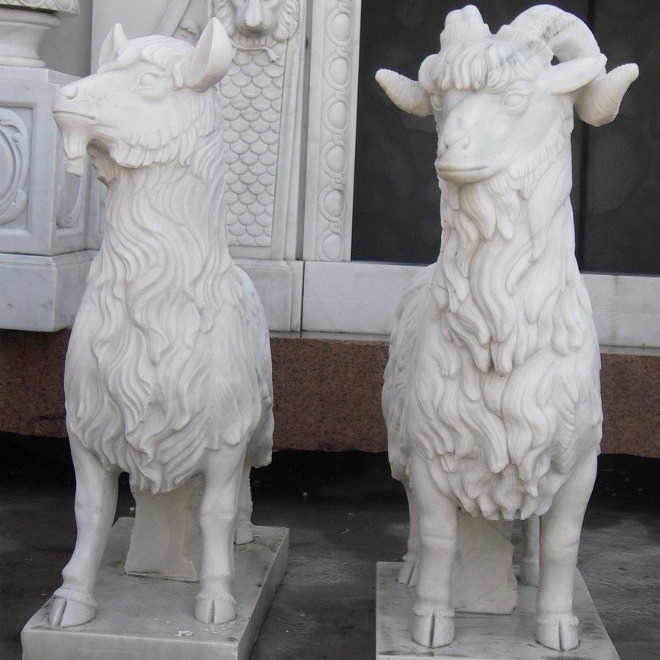 绵羊动物石雕  汉白玉雕塑厂家图片