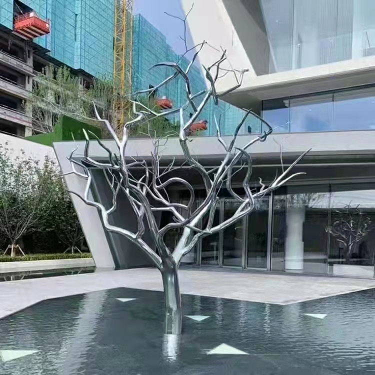 不锈钢抽象大树叶子景观雕塑户外广场小区园林摆件定制