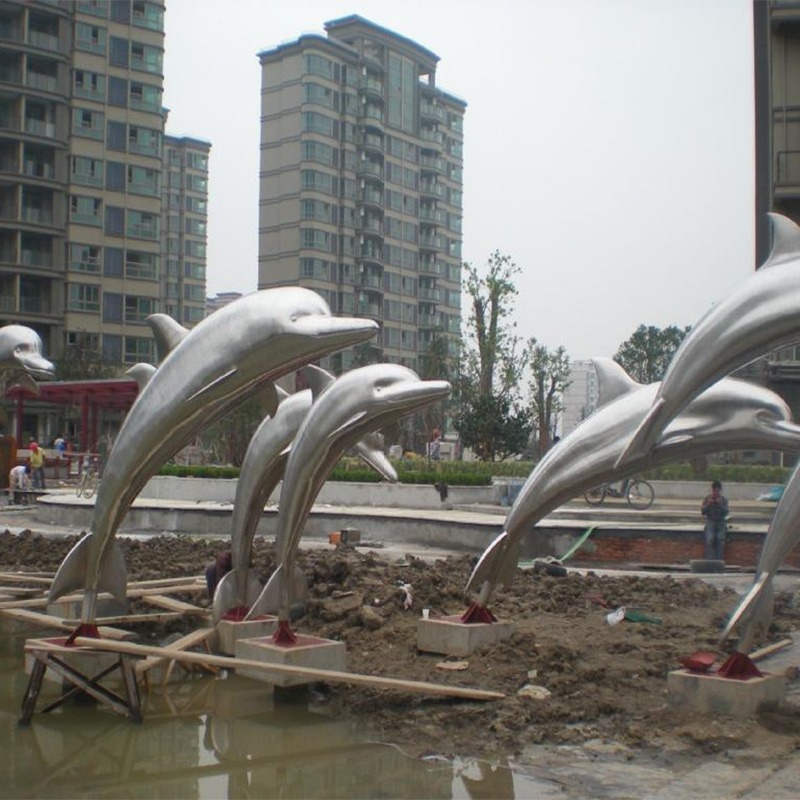 海豚不锈钢雕塑 镜面海豚雕塑 动物雕塑 户外城市摆件 园林景观雕塑