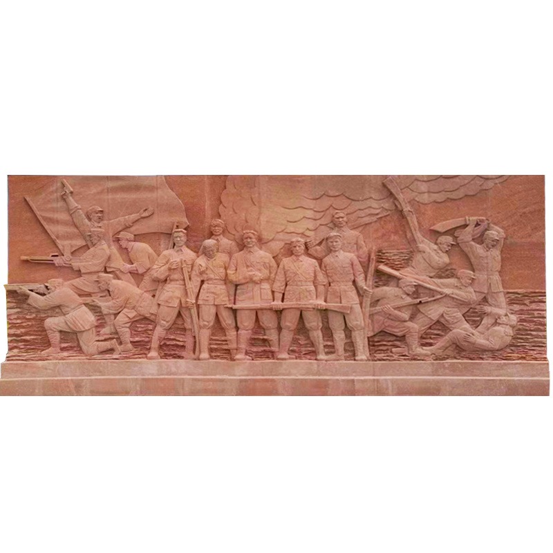 红色文化石雕浮雕砂岩 长征抗战壁画人物雕塑 汉白玉定制石材背景墙