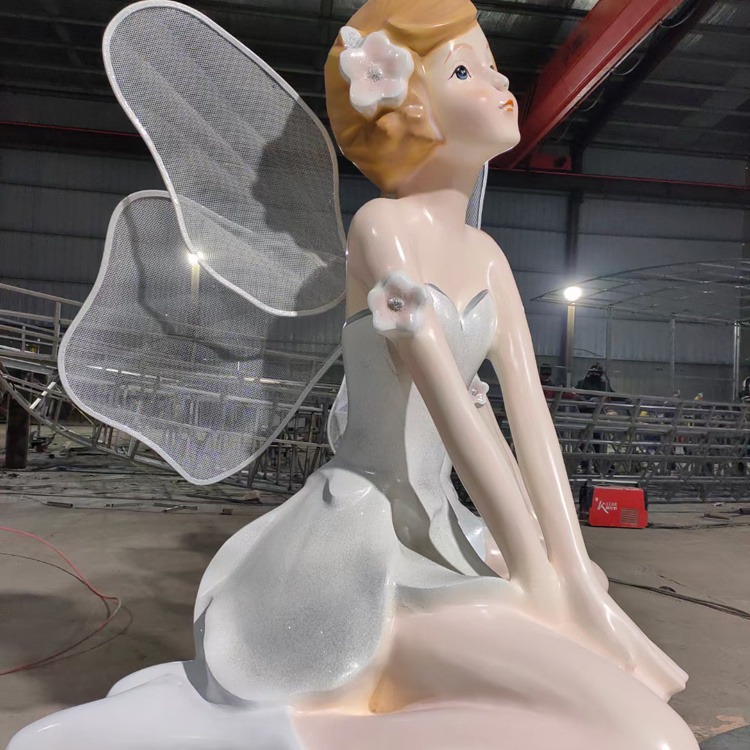 玻璃钢抽象人物雕塑 带翅膀小女孩雕塑 售楼部园林景观雕塑 佰盛图片