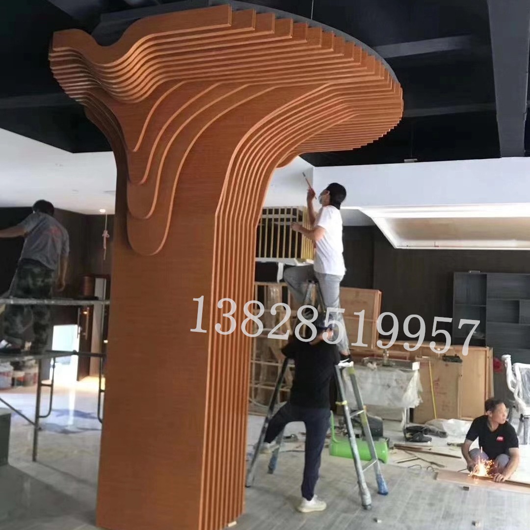 弧形包柱板厂家定制 商场大堂柱子铝合金材料木纹造型树状铝单板图片