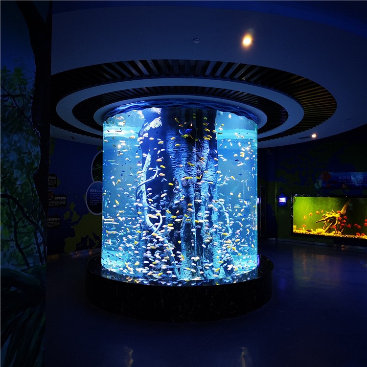 lanhu有机玻璃水族箱 鱼缸造景 大型鱼缸亚克力鱼缸  圆柱鱼缸设计安装