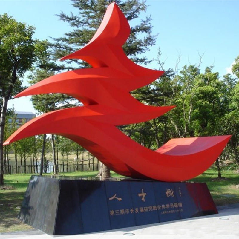 红色不锈钢雕塑 抽象大树雕塑 人才树摆件 标志性景观摆件 城市广场雕塑