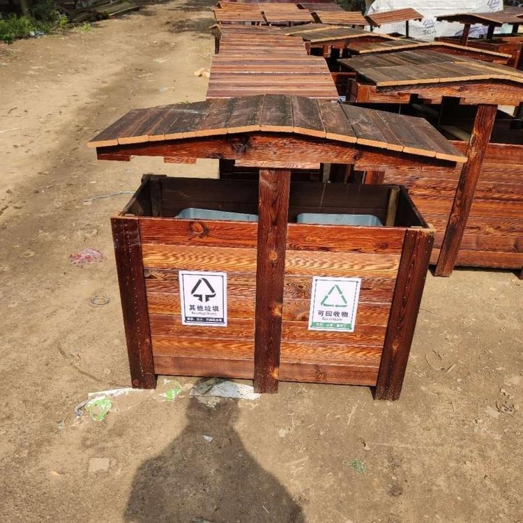 旅游景区防腐木分类垃圾桶 2-1塑木垃圾箱批发 毕氏木业支持定制