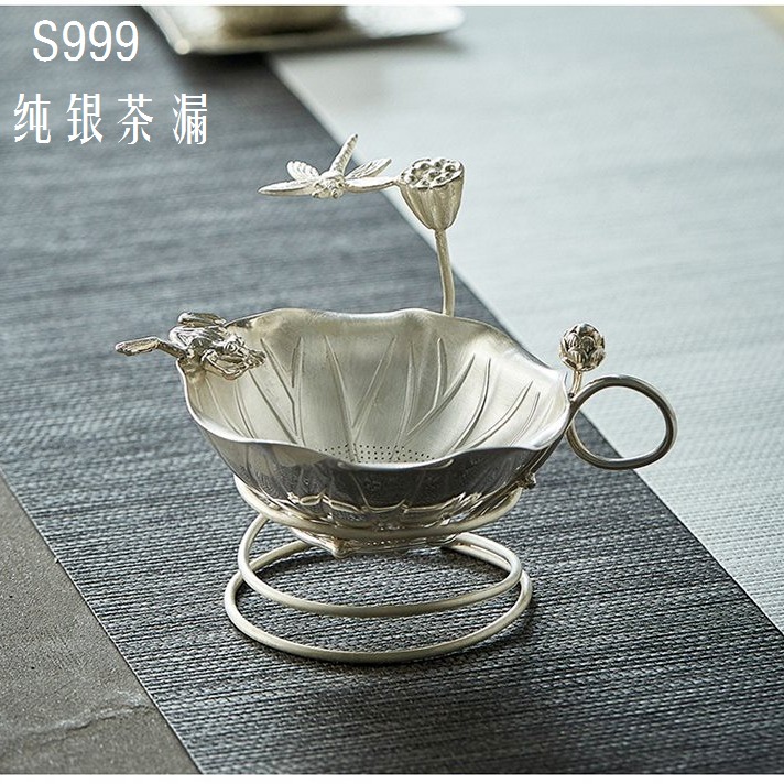 银茶漏 纯银999创意足银过滤器 手工滤茶网茶道功夫纯银茶器图片