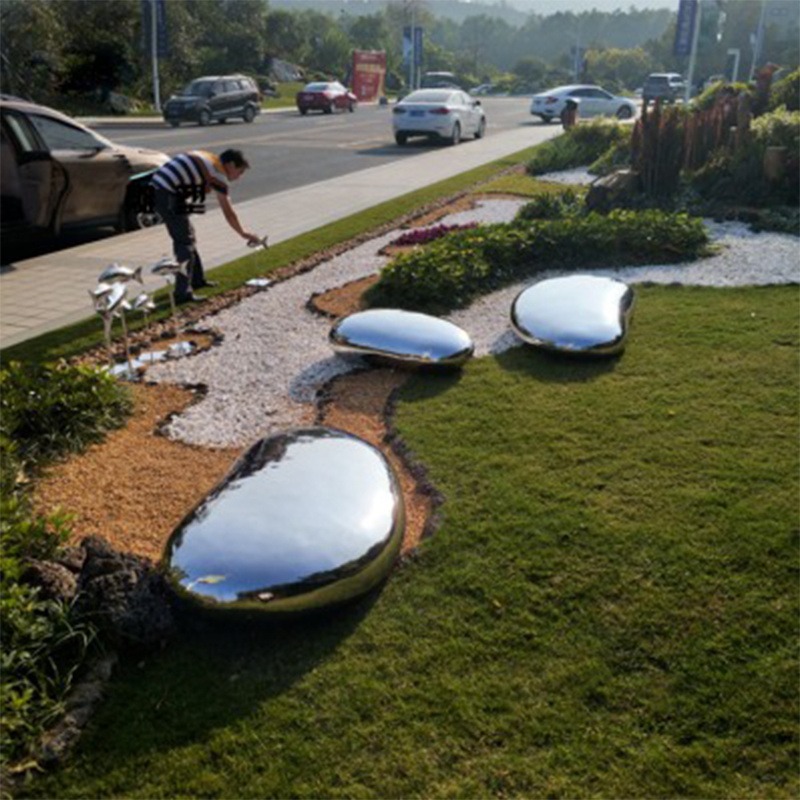 不锈钢鹅卵石雕塑 镜面石头雕塑 水滴装饰摆件 公园广场户外园林摆件